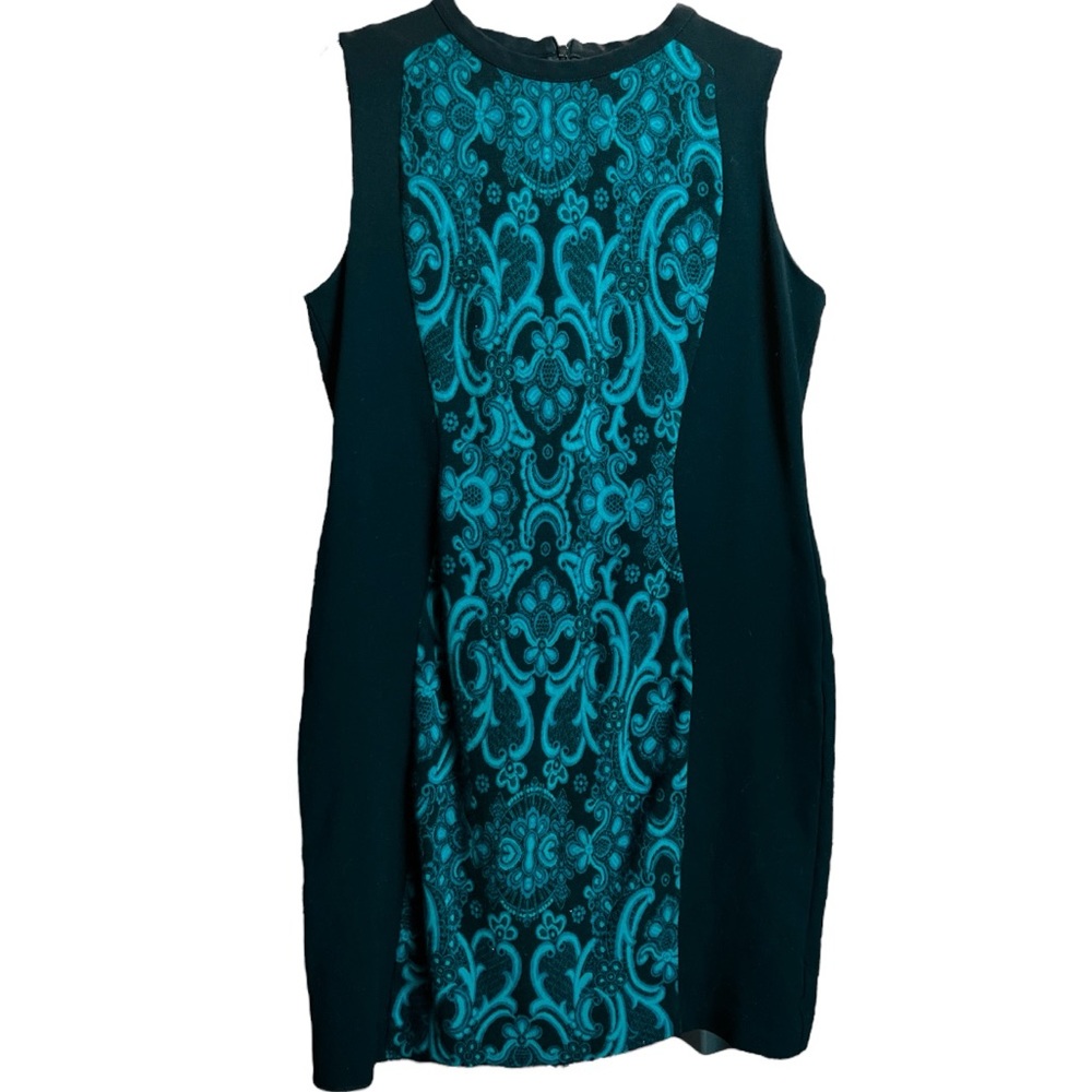 Don Caster EUC black and teal body con dress. Size 8